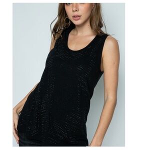 frame Sleeveless Tank with Rhinestone Front Design